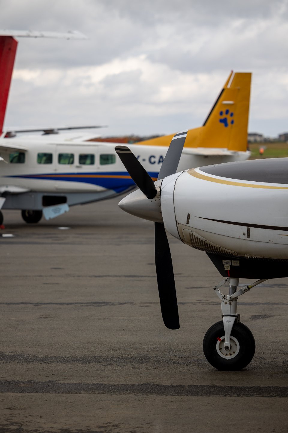 Propeller aircraft parked on an airfield apron